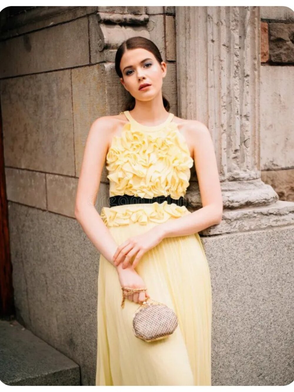 BCBGMaxAzria Yellow Ruffles Pleated Sleeveless Maxi Dress sz 4 - Picture 4 of 12